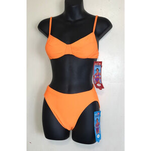 Vintage Y2K Orange Bikini Swimsuit Juniors 5 7 Two Piece Beach Vacation Neon NWT